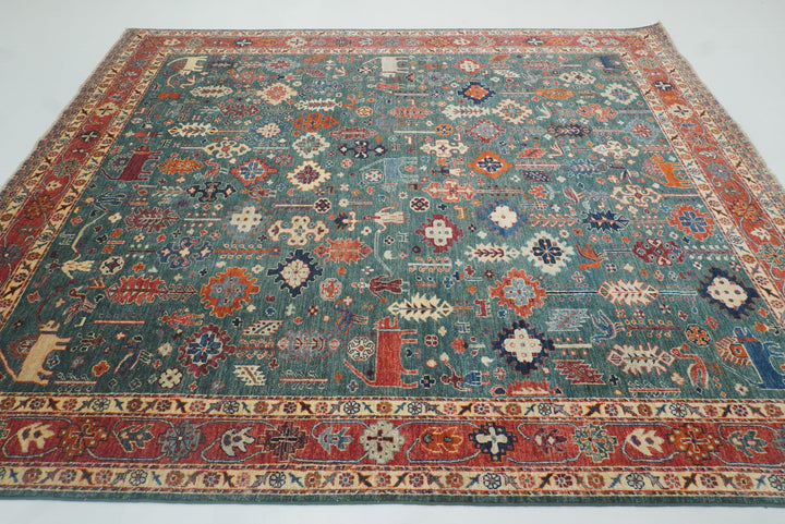 8x10 Green Gabbeh Afghan Hand knotted Oriental Rug - Yildiz Rugs