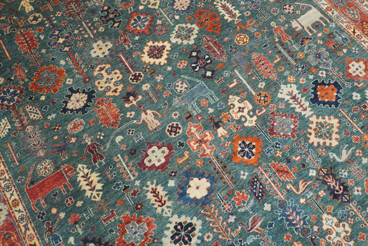 8x10 Green Gabbeh Afghan Hand knotted Oriental Rug - Yildiz Rugs