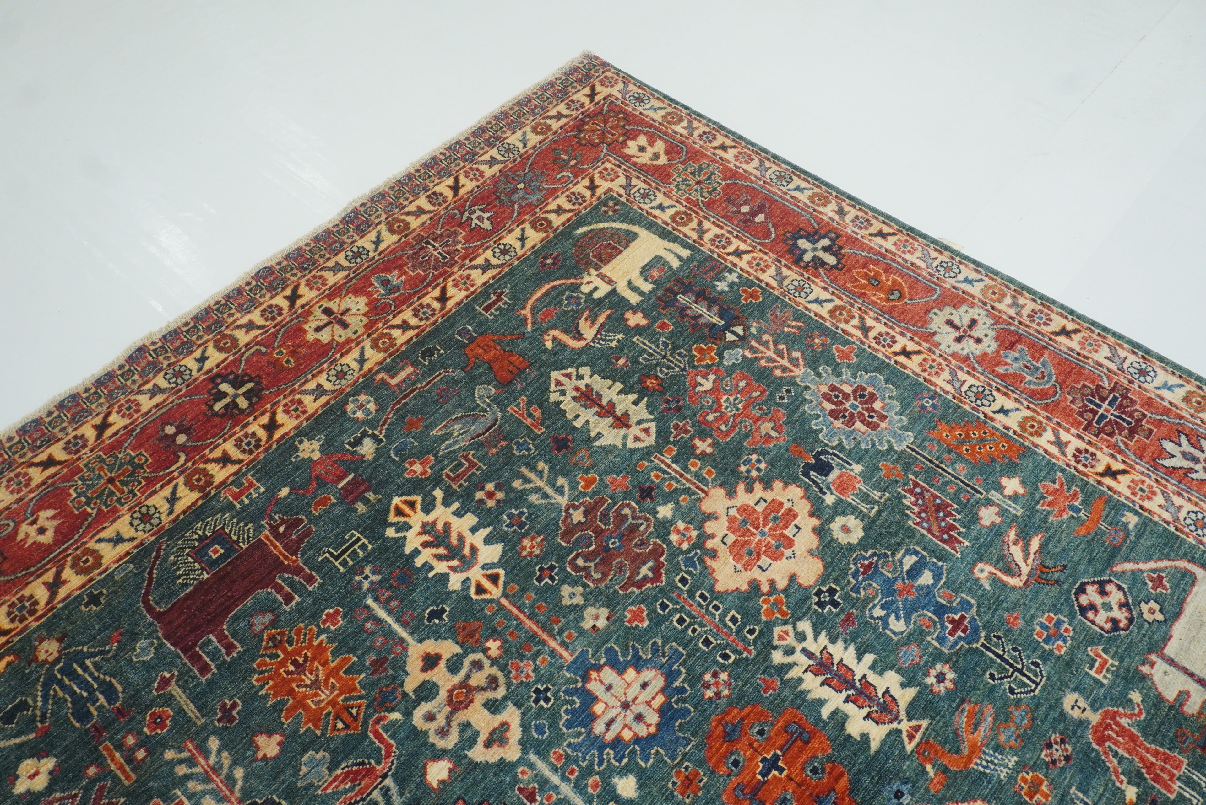 8x10 Green Gabbeh Afghan Hand knotted Oriental Rug - Yildiz Rugs