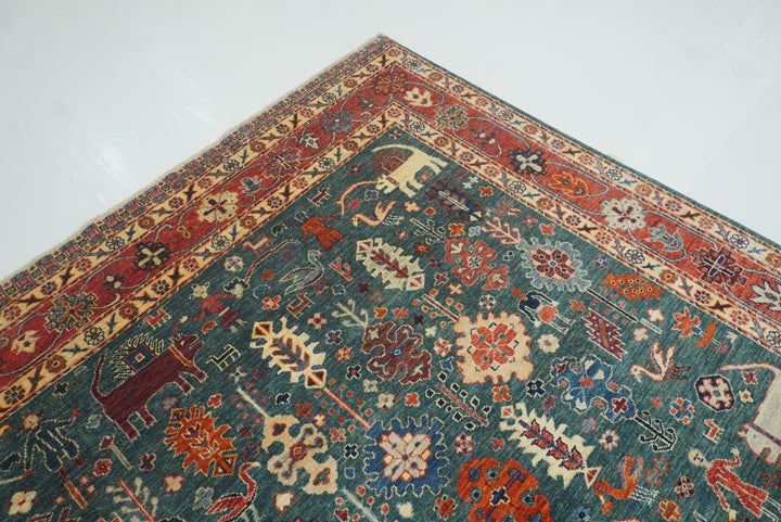 8x10 Green Gabbeh Afghan Hand knotted Oriental Rug - Yildiz Rugs