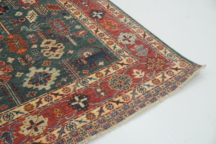 8x10 Green Gabbeh Afghan Hand knotted Oriental Rug - Yildiz Rugs