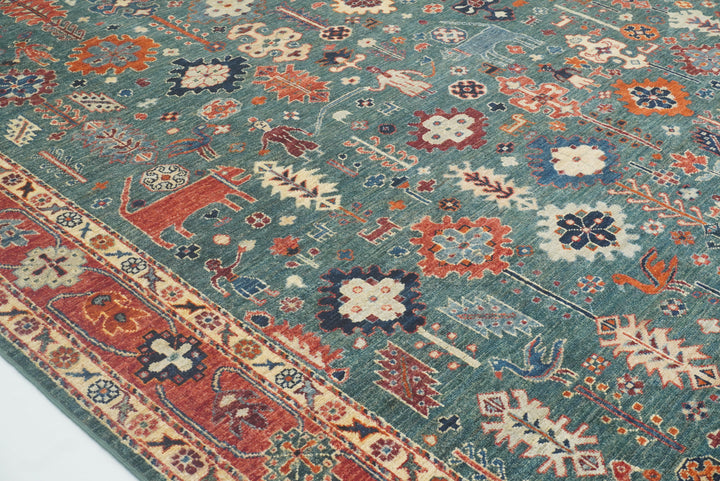 8x10 Green Gabbeh Afghan Hand knotted Oriental Rug - Yildiz Rugs