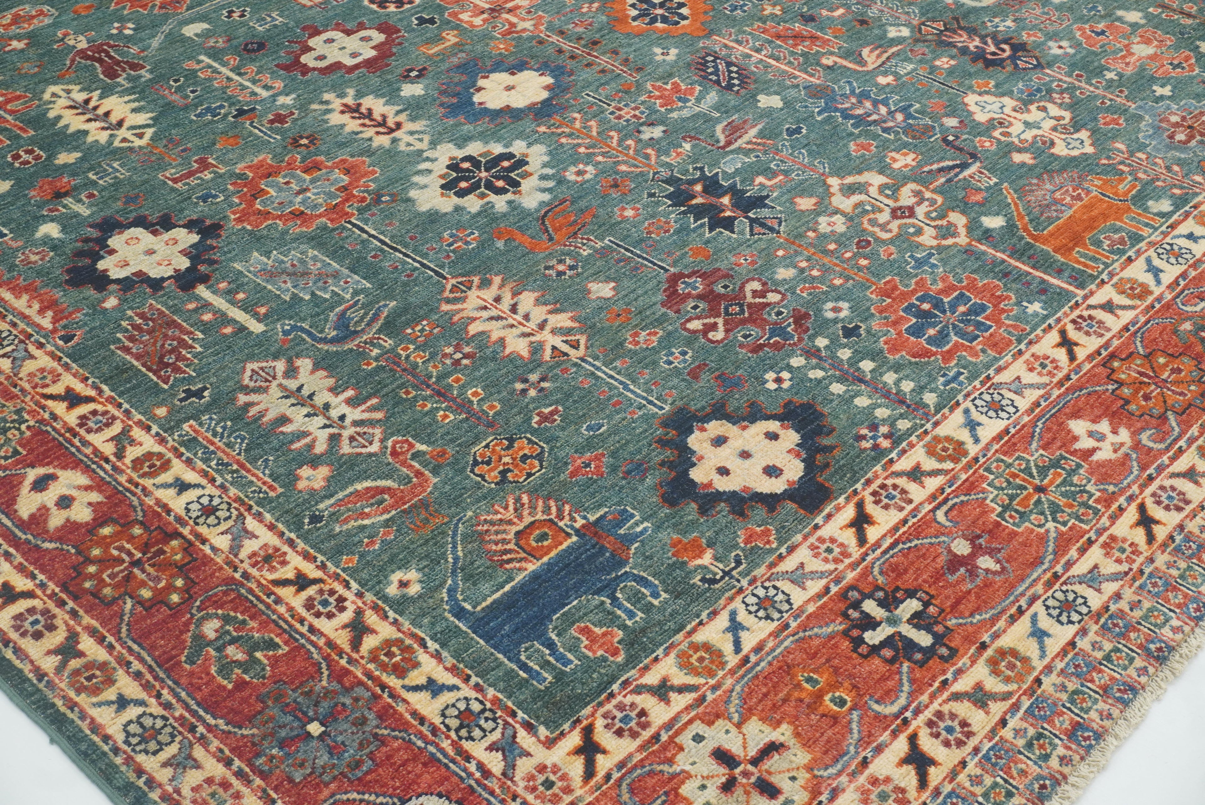 8x10 Green Gabbeh Afghan Hand knotted Oriental Rug - Yildiz Rugs
