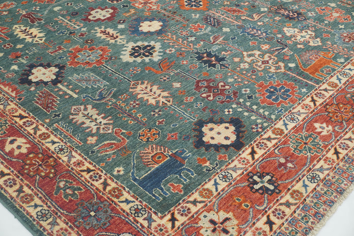 8x10 Green Gabbeh Afghan Hand knotted Oriental Rug - Yildiz Rugs