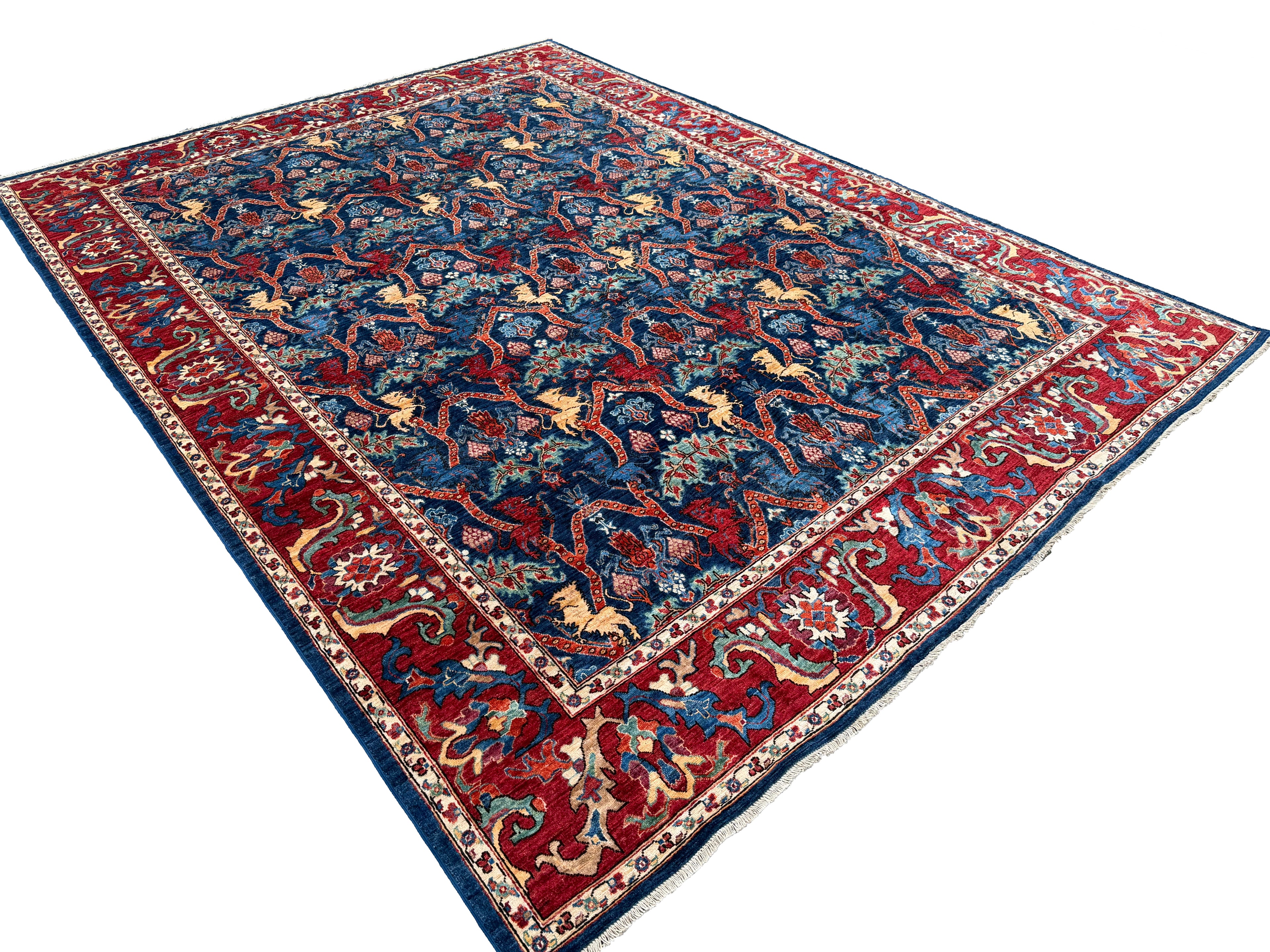 9x12 Lion Gabbeh Navy Blue Qashqai Afghan Hand Knotted Rug - Yildiz Rugs