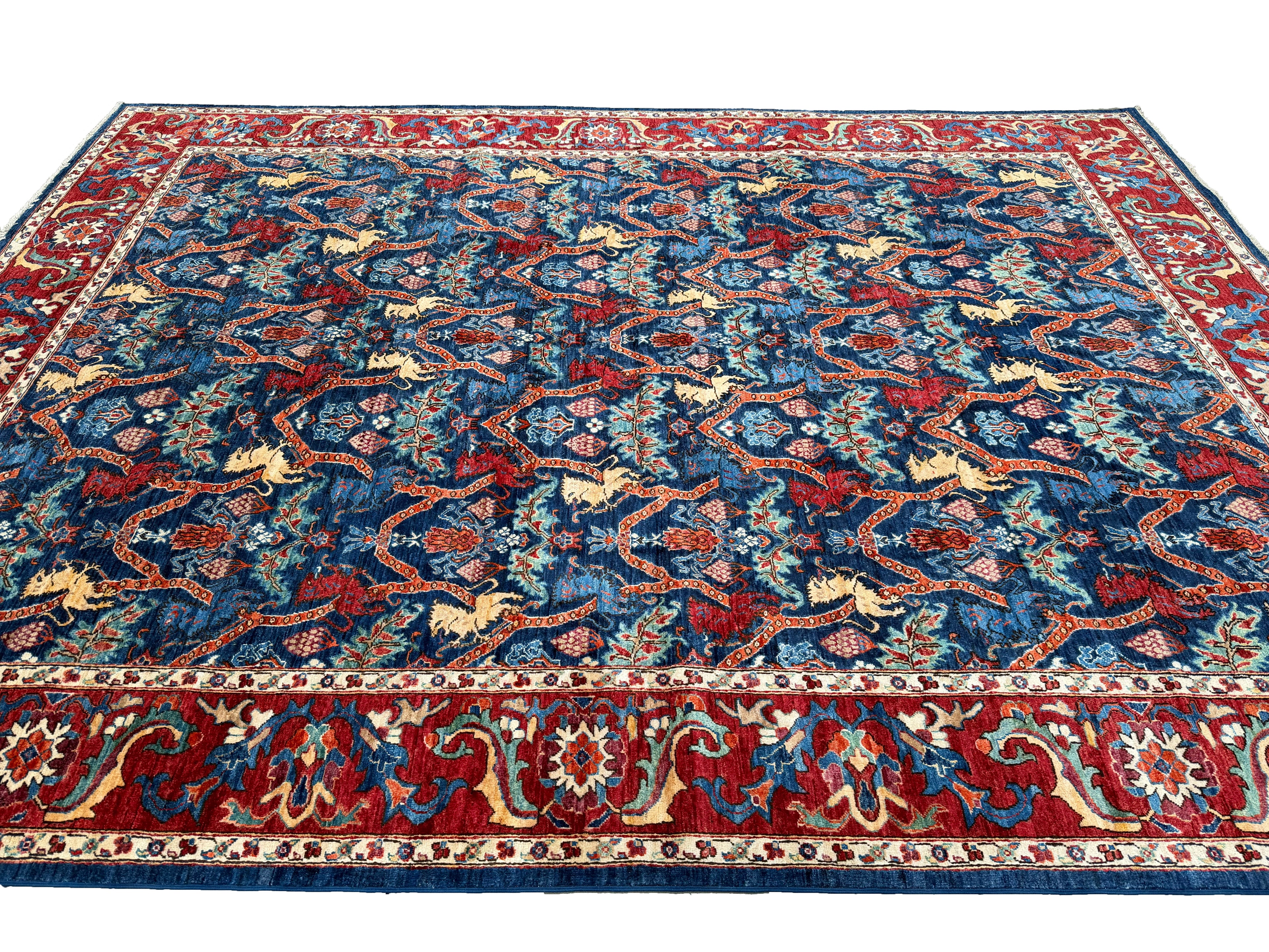 9x12 Lion Gabbeh Navy Blue Qashqai Afghan Hand Knotted Rug - Yildiz Rugs
