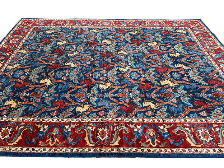 9x12 Lion Gabbeh Navy Blue Qashqai Afghan Hand Knotted Rug - Yildiz Rugs