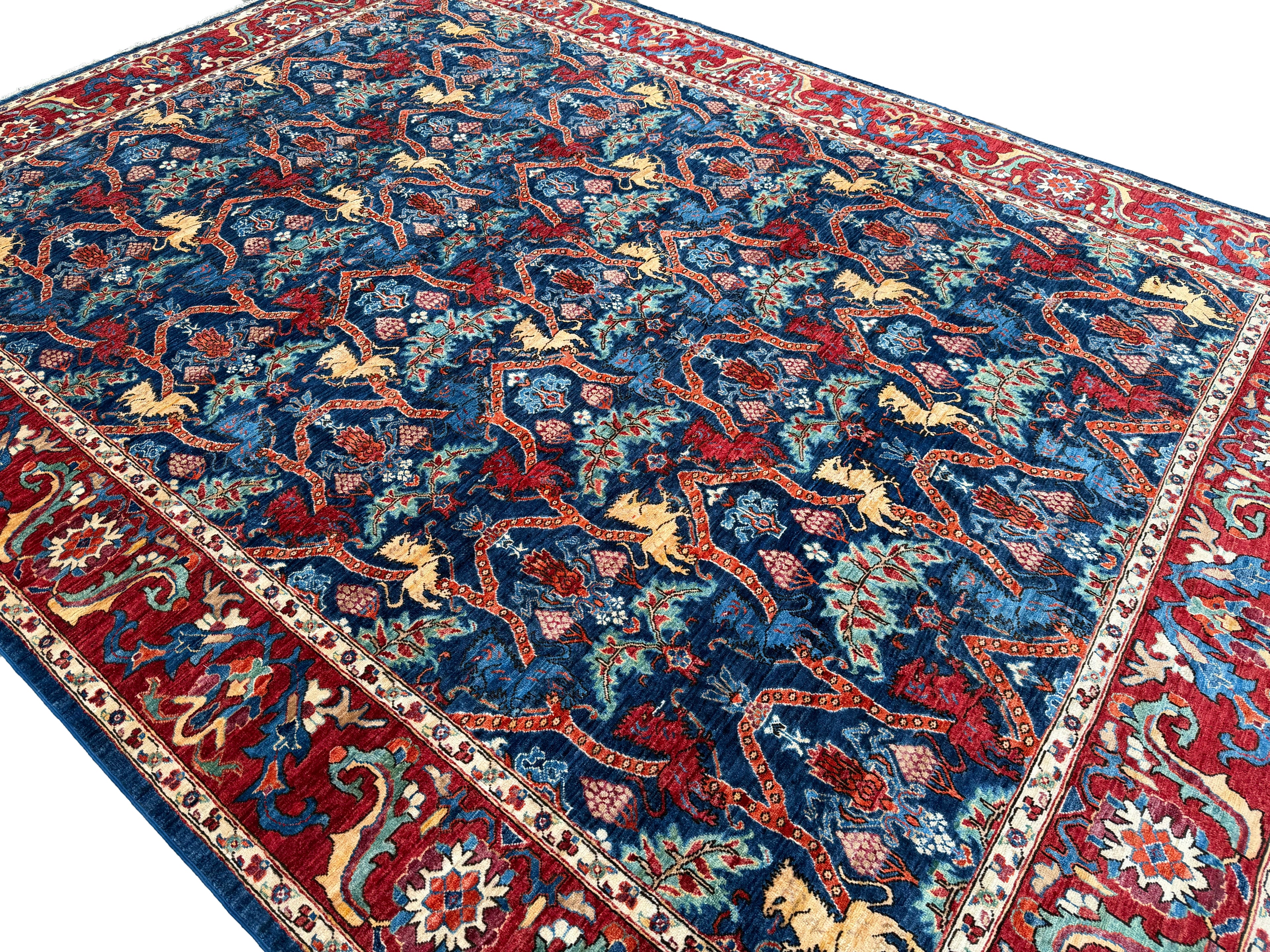 9x12 Lion Gabbeh Navy Blue Qashqai Afghan Hand Knotted Rug - Yildiz Rugs
