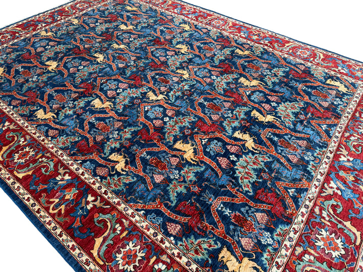 9x12 Lion Gabbeh Navy Blue Qashqai Afghan Hand Knotted Rug - Yildiz Rugs