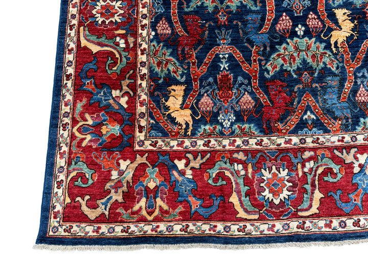 9x12 Lion Gabbeh Navy Blue Qashqai Afghan Hand Knotted Rug - Yildiz Rugs