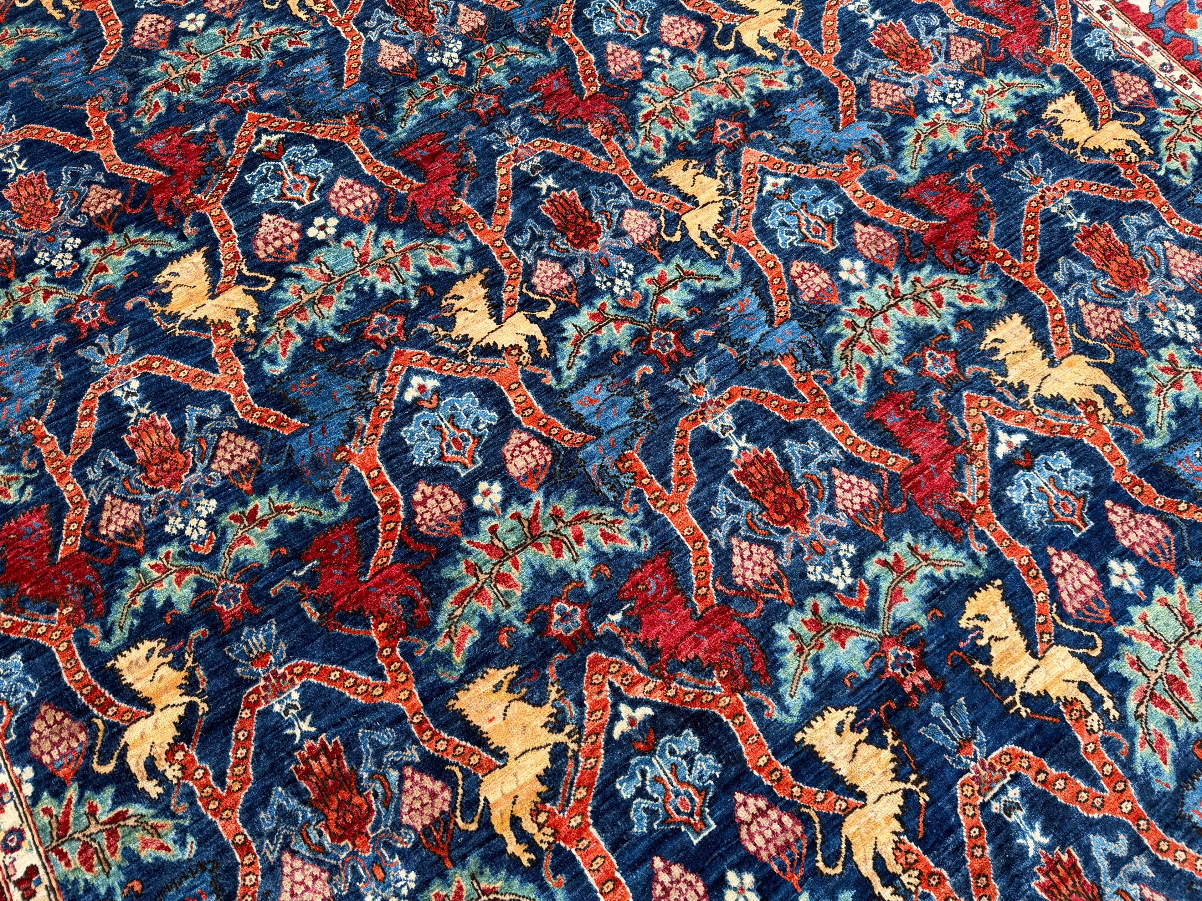 9x12 Lion Gabbeh Navy Blue Qashqai Afghan Hand Knotted Rug - Yildiz Rugs