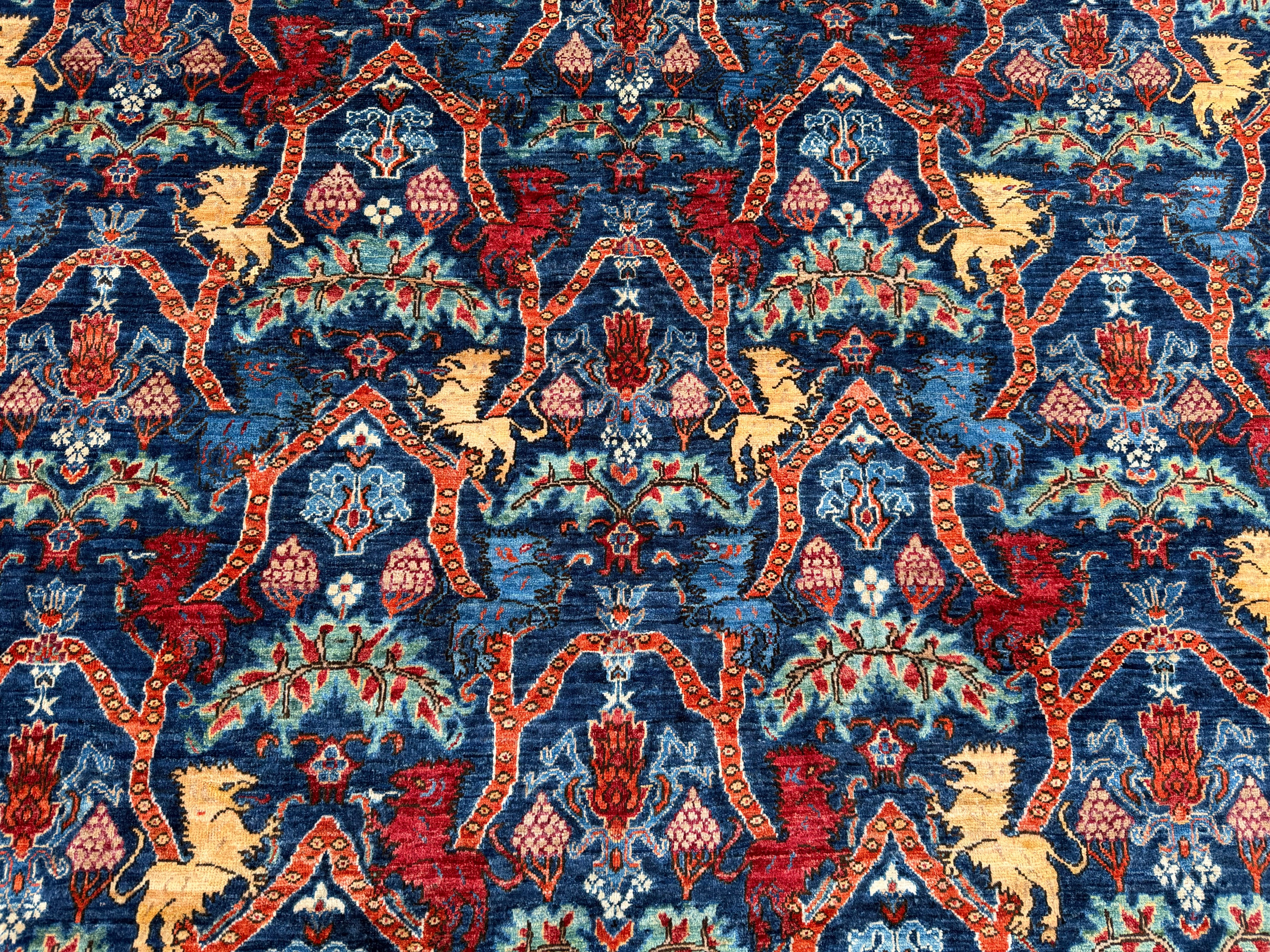 9x12 Lion Gabbeh Navy Blue Qashqai Afghan Hand Knotted Rug - Yildiz Rugs
