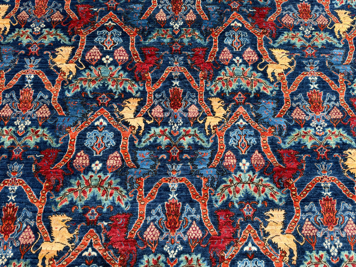 9x12 Lion Gabbeh Navy Blue Qashqai Afghan Hand Knotted Rug - Yildiz Rugs