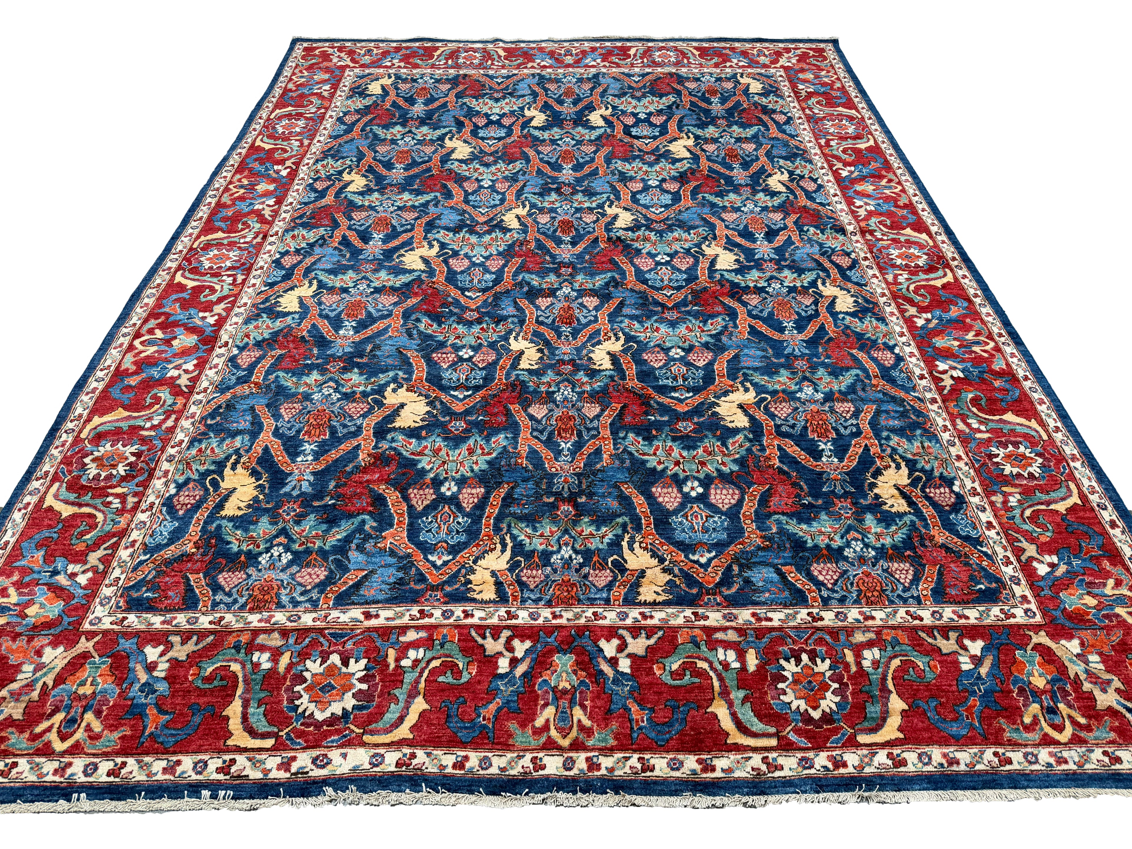 9x12 Lion Gabbeh Navy Blue Qashqai Afghan Hand Knotted Rug - Yildiz Rugs