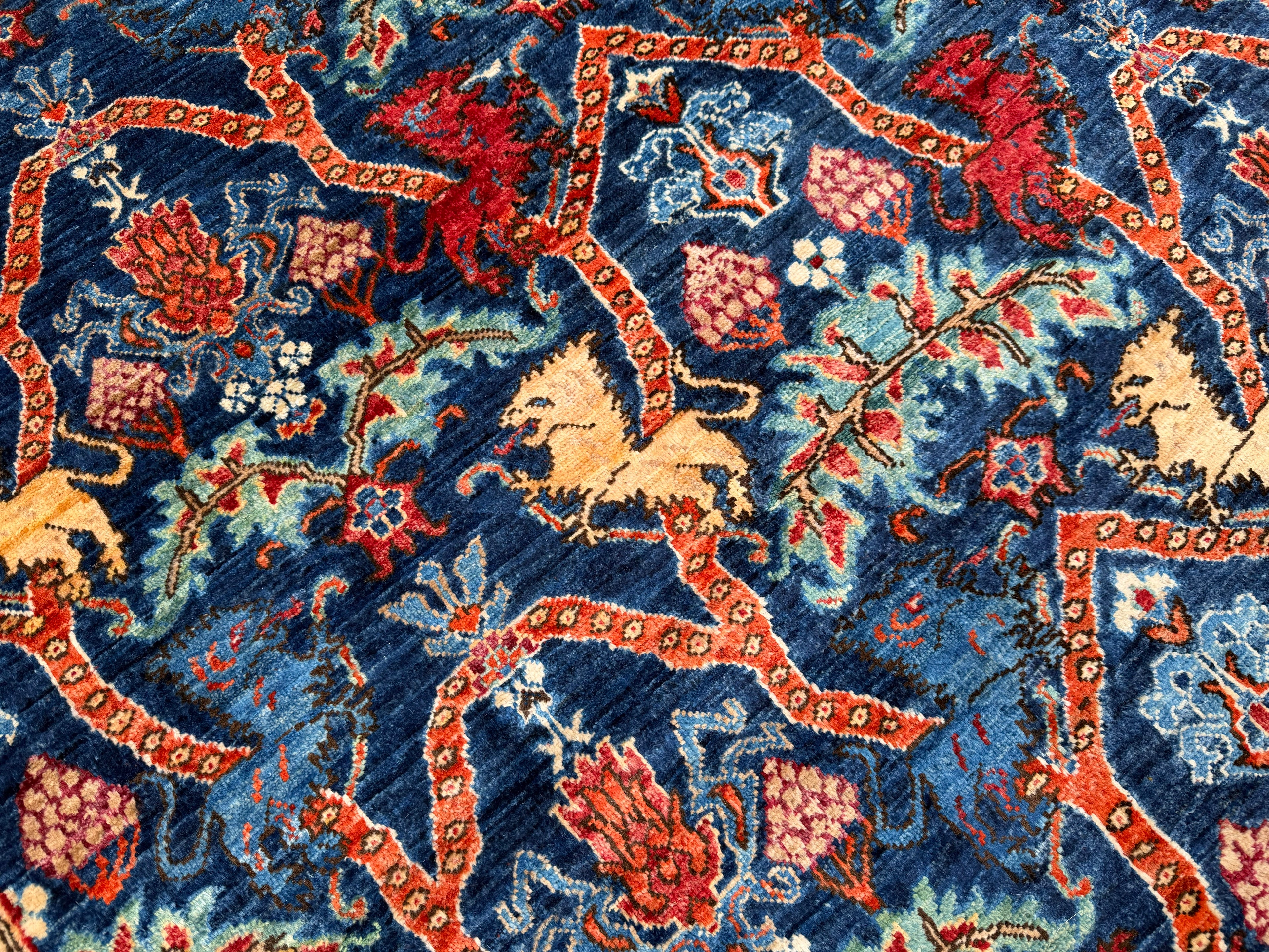 9x12 Lion Gabbeh Navy Blue Qashqai Afghan Hand Knotted Rug - Yildiz Rugs