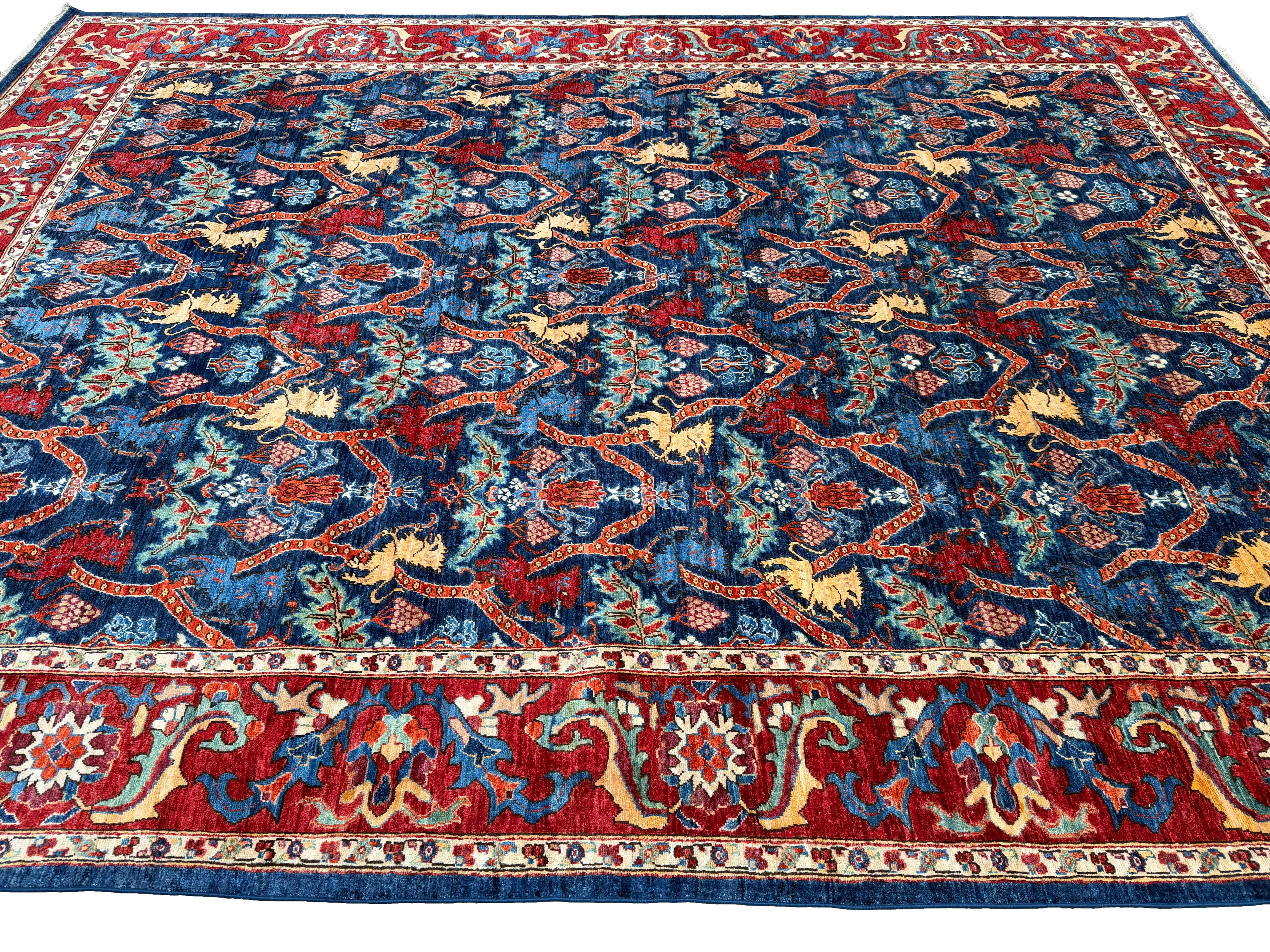 9x12 Lion Gabbeh Navy Blue Qashqai Afghan Hand Knotted Rug - Yildiz Rugs