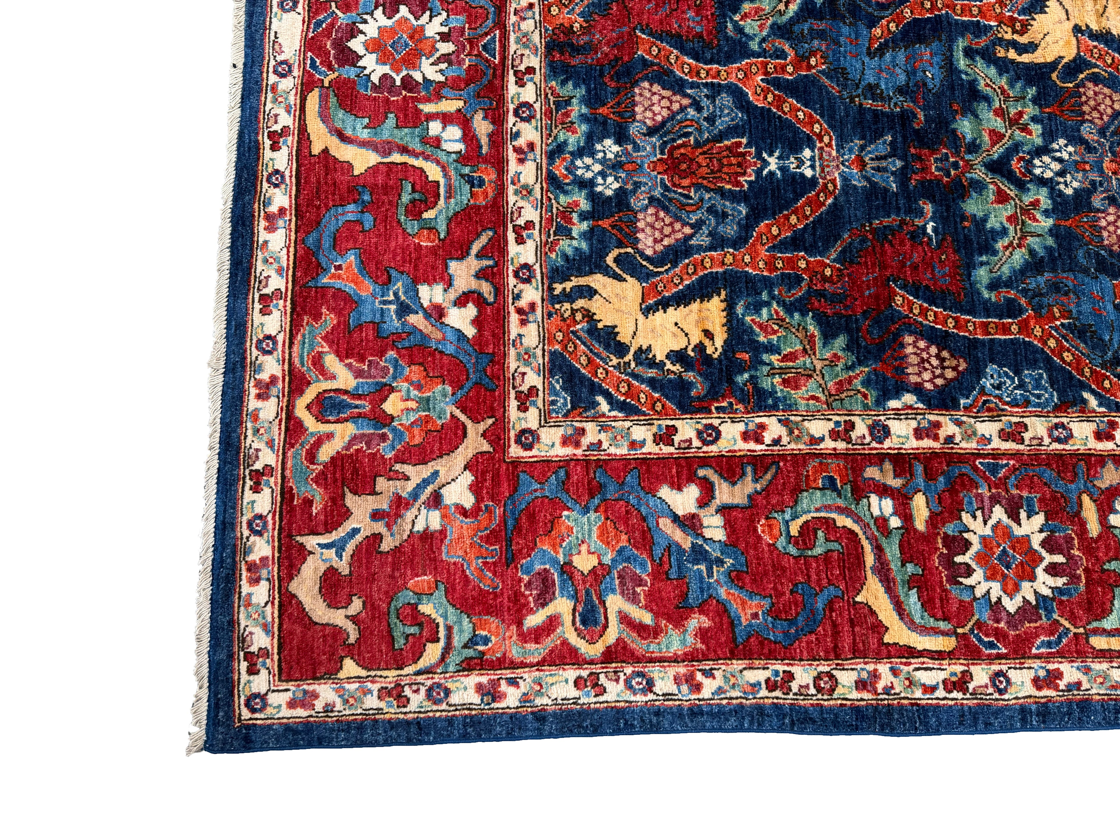 9x12 Lion Gabbeh Navy Blue Qashqai Afghan Hand Knotted Rug - Yildiz Rugs