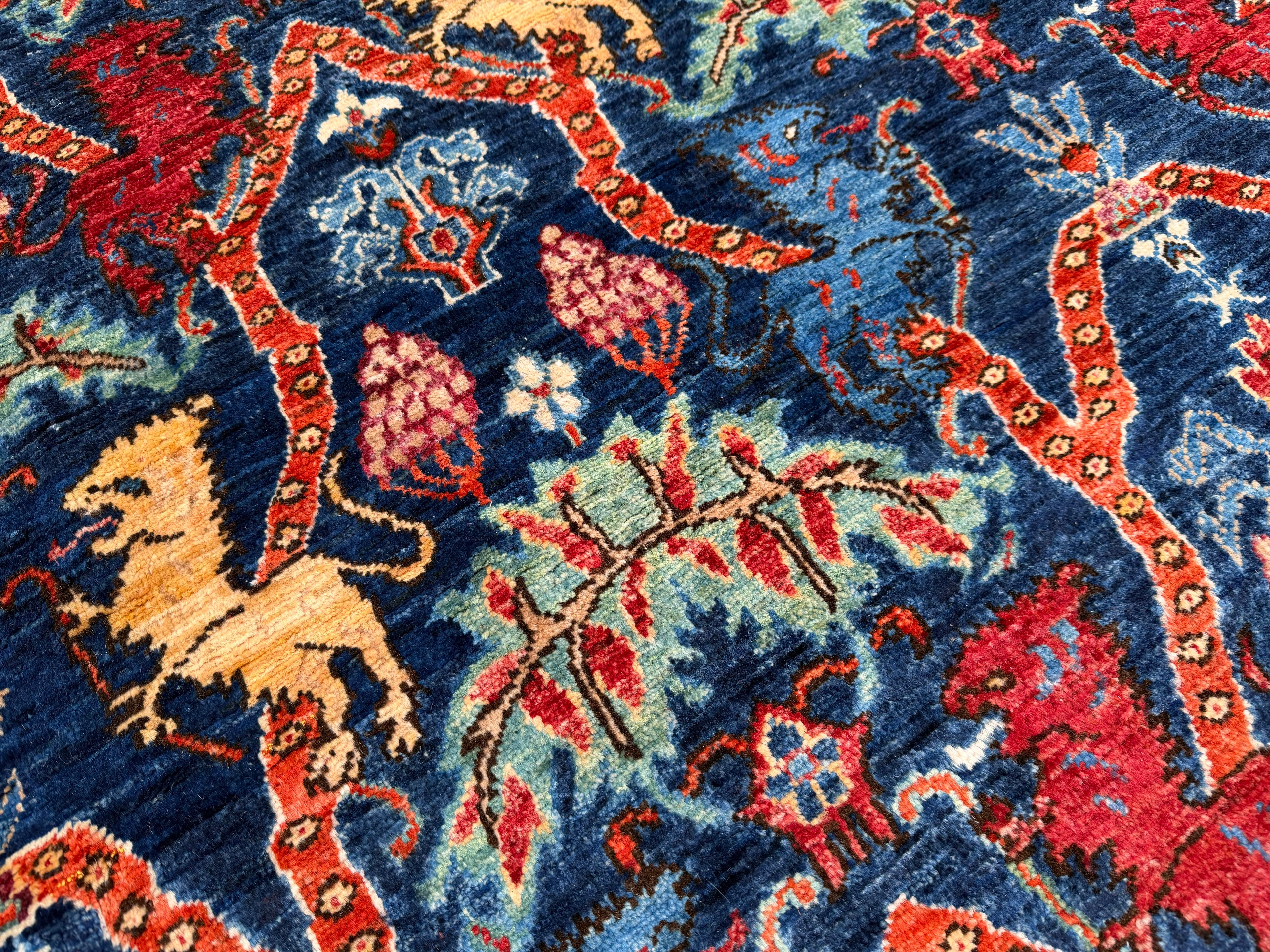 9x12 Lion Gabbeh Navy Blue Qashqai Afghan Hand Knotted Rug - Yildiz Rugs