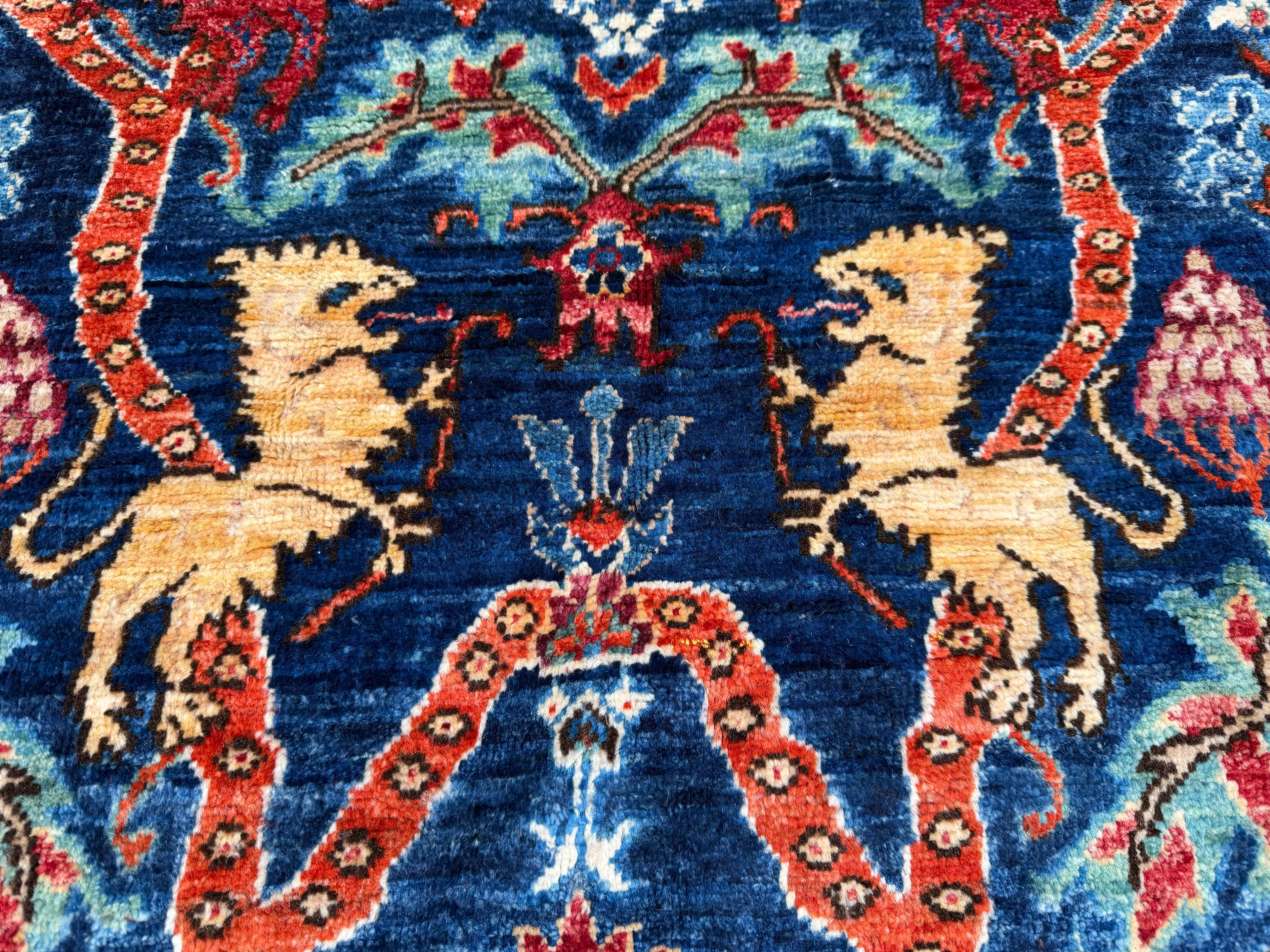 9x12 Lion Gabbeh Navy Blue Qashqai Afghan Hand Knotted Rug - Yildiz Rugs