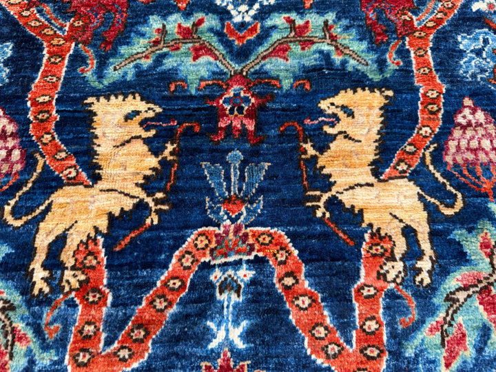 9x12 Lion Gabbeh Navy Blue Qashqai Afghan Hand Knotted Rug - Yildiz Rugs
