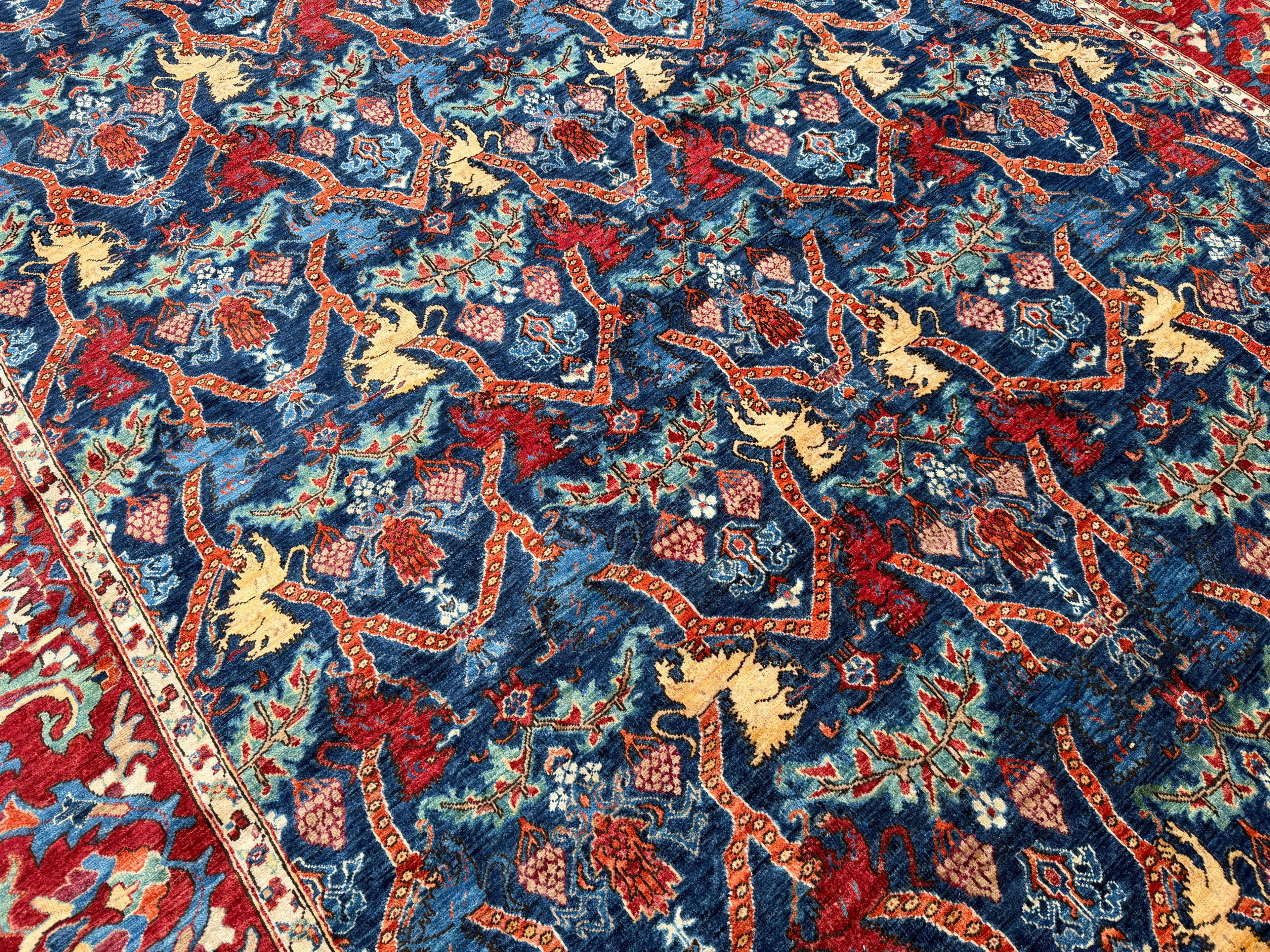 9x12 Lion Gabbeh Navy Blue Qashqai Afghan Hand Knotted Rug - Yildiz Rugs