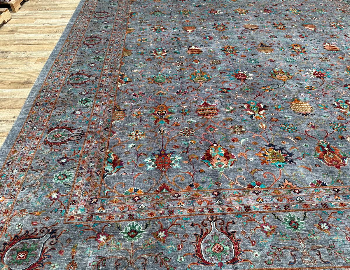 13x16 Blueish Gray Waziri Afghan Hand-Knotted Wool Oversize Rug - Yildiz Rugs
