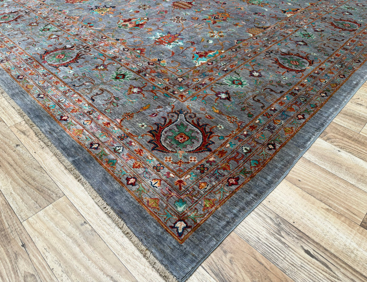 13x16 Blueish Gray Waziri Afghan Hand-Knotted Wool Oversize Rug - Yildiz Rugs