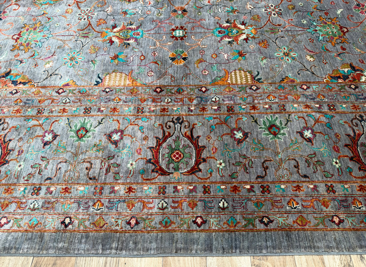 13x16 Blueish Gray Waziri Afghan Hand-Knotted Wool Oversize Rug - Yildiz Rugs