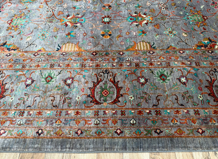 13x16 Blueish Gray Waziri Afghan Hand-Knotted Wool Oversize Rug - Yildiz Rugs