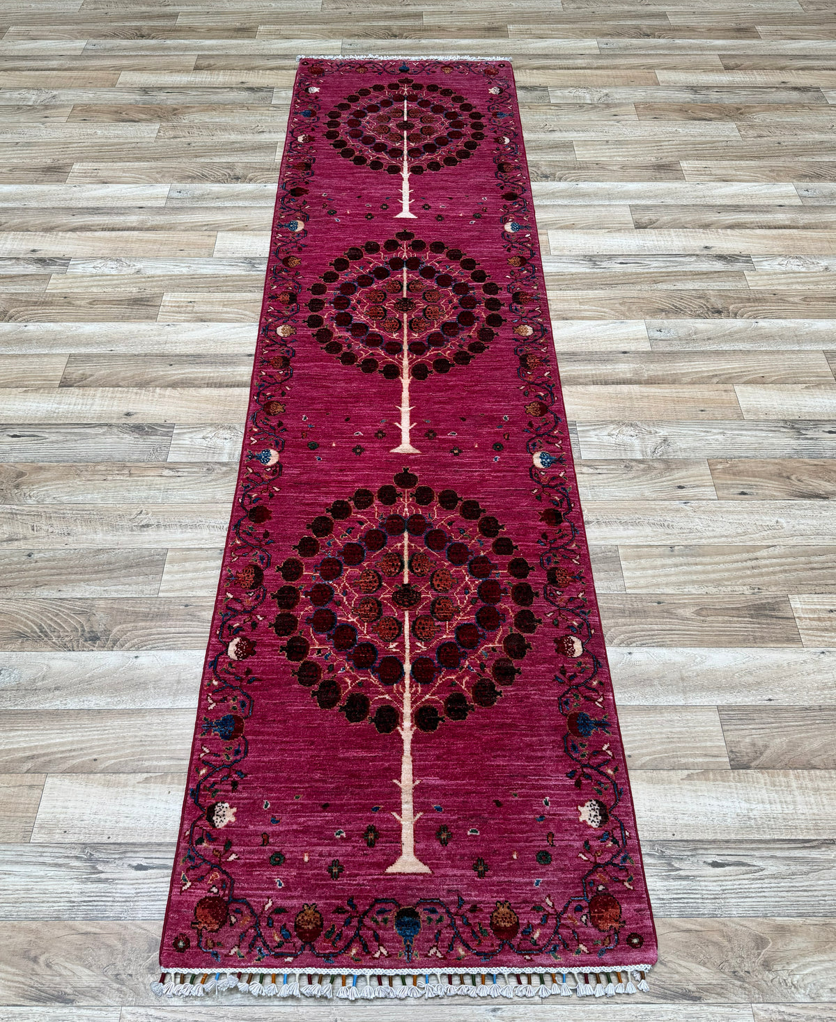 2'9"x10' Pink Gabbeh Tree of life Afghan Hand knotted Wool Runner Rug