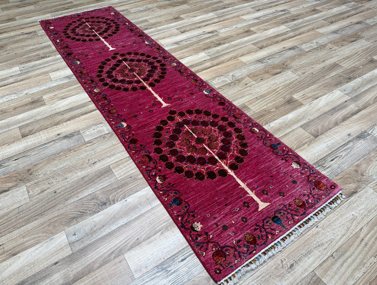 2'9"x10' Pink Gabbeh Tree of life Afghan Hand knotted Wool Runner Rug