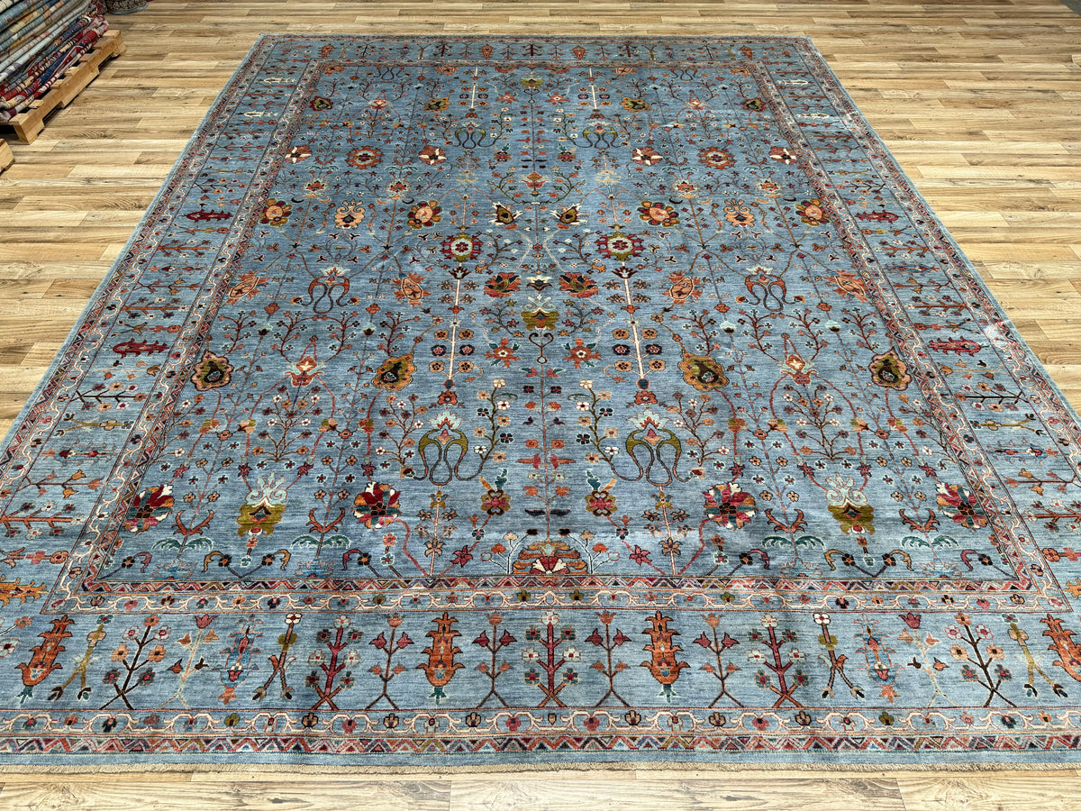 11'5"x14'6" Blue Waziri Afghan Hand-Knotted Wool Oversize Rug