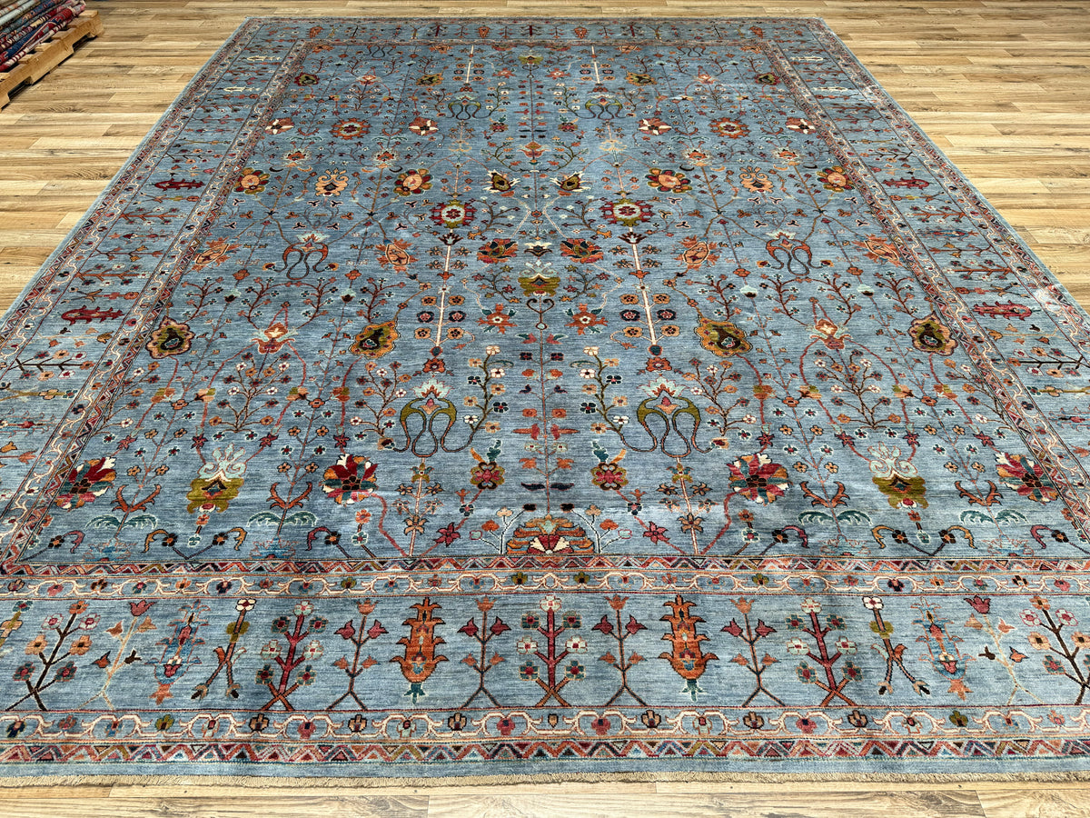 11'5"x14'6" Blue Waziri Afghan Hand-Knotted Wool Oversize Rug