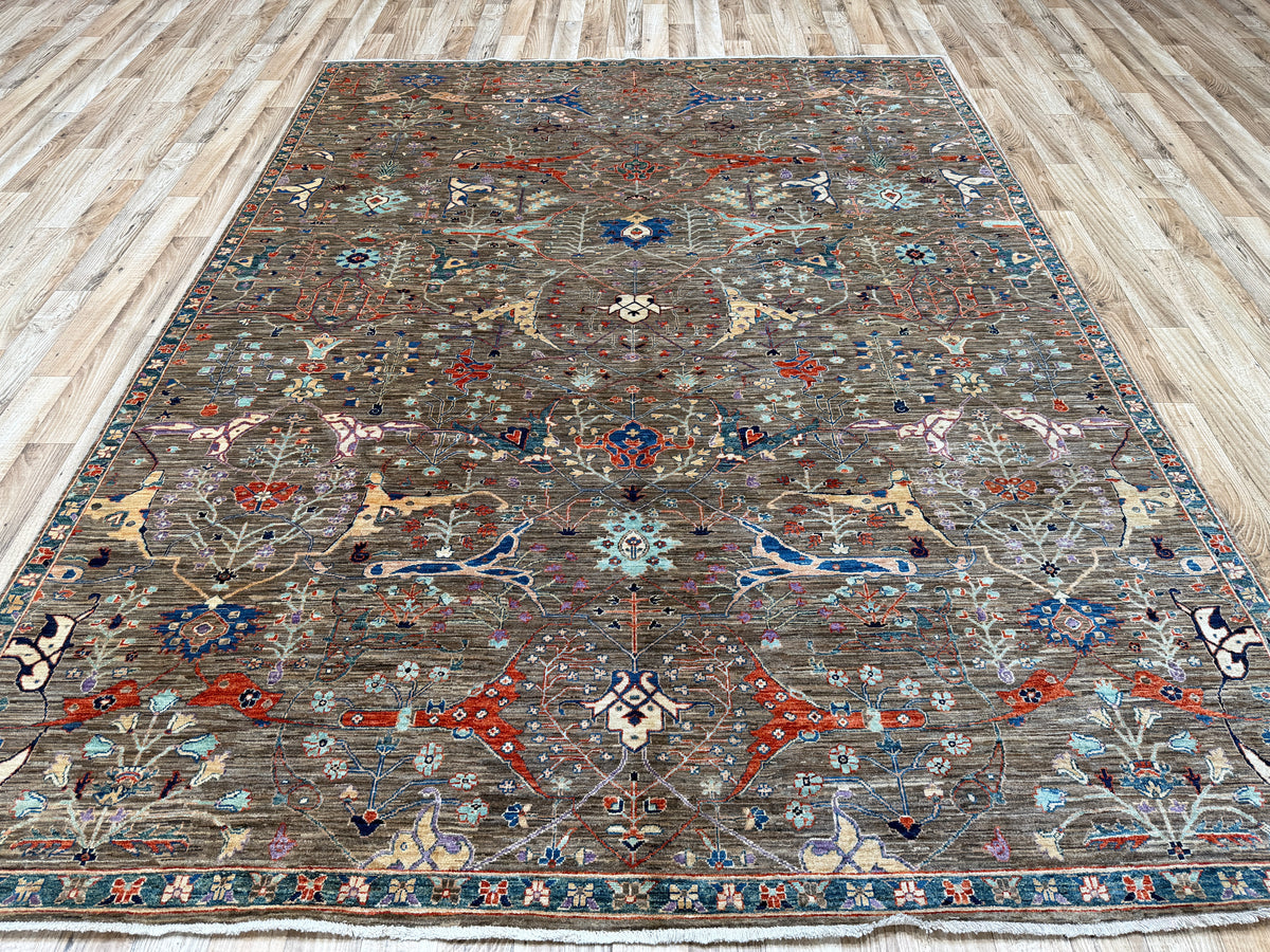 9x12 Taupe Gray Afghan hand knotted Wool Oriental Rug