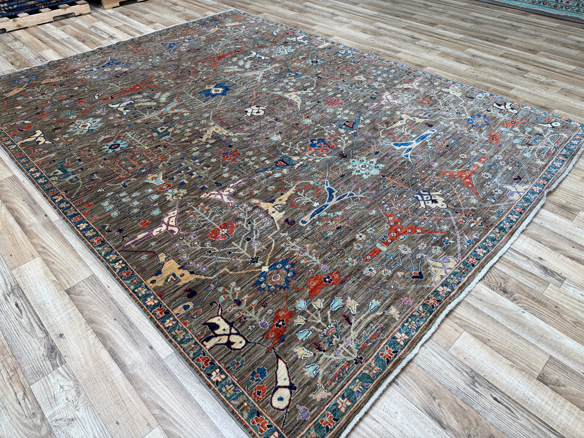 9x12 Taupe Gray Afghan hand knotted Wool Oriental Rug