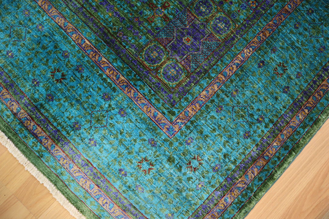 6x9 Turquoise Green Blue Mamluk Turkish Hand Knotted Rug