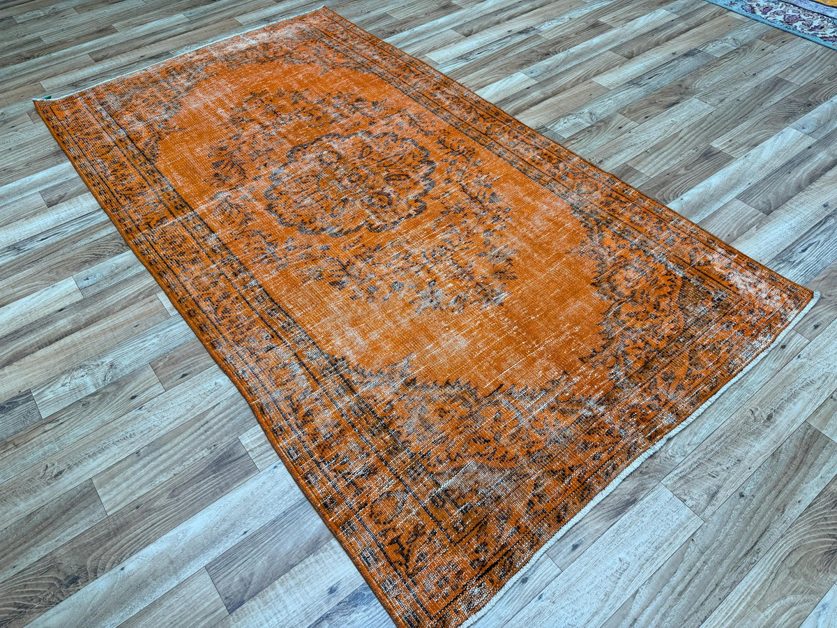 4'11"x9'0" Vintage Orange Hand-Knotted Turkish Rug - Yildiz Rugs