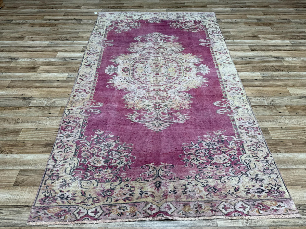 5'6"x9'8" Vintage Raspberry Purple Hand-Knotted Wool Turkish Rug