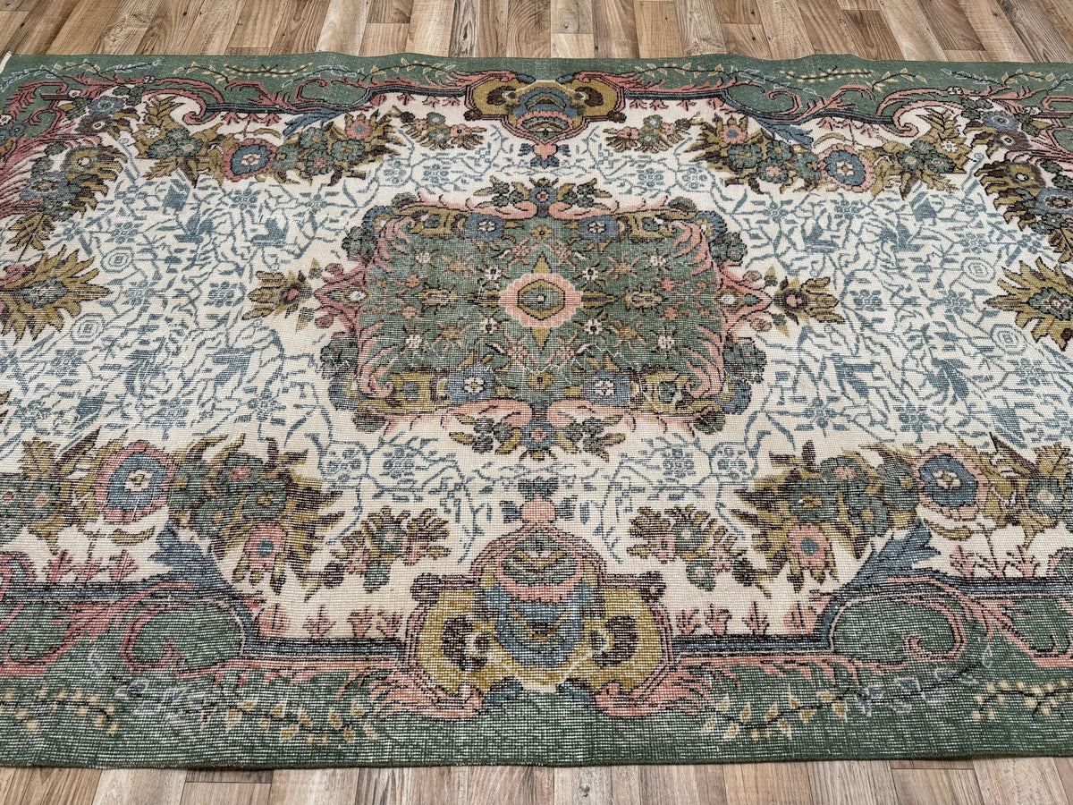 5'11"x10'1" Vintage Sage Green Hand-Knotted Turkish Rug - Yildiz Rugs