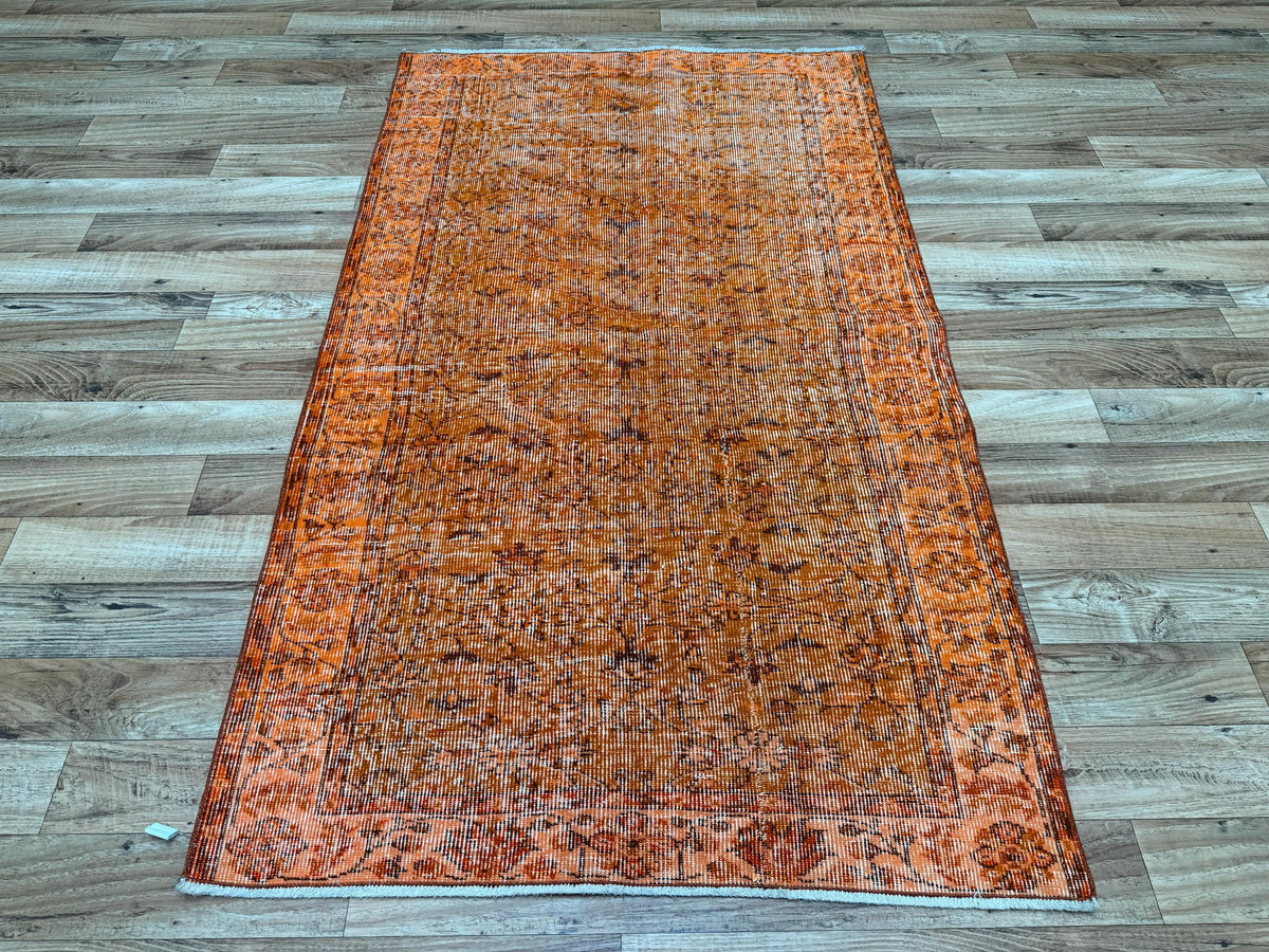3'10"x6'6" Vintage Orange Hand-Knotted Wool Turkish Rug