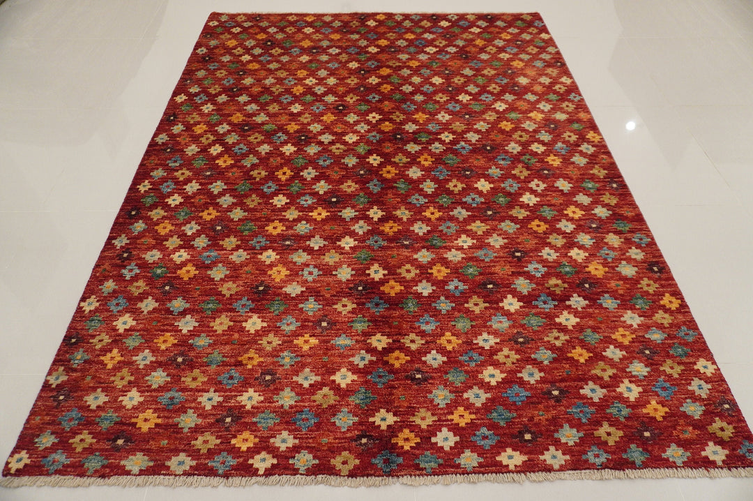 6x8 Red Gabbeh Afghan Hand knotted Rug - Yildiz Rugs