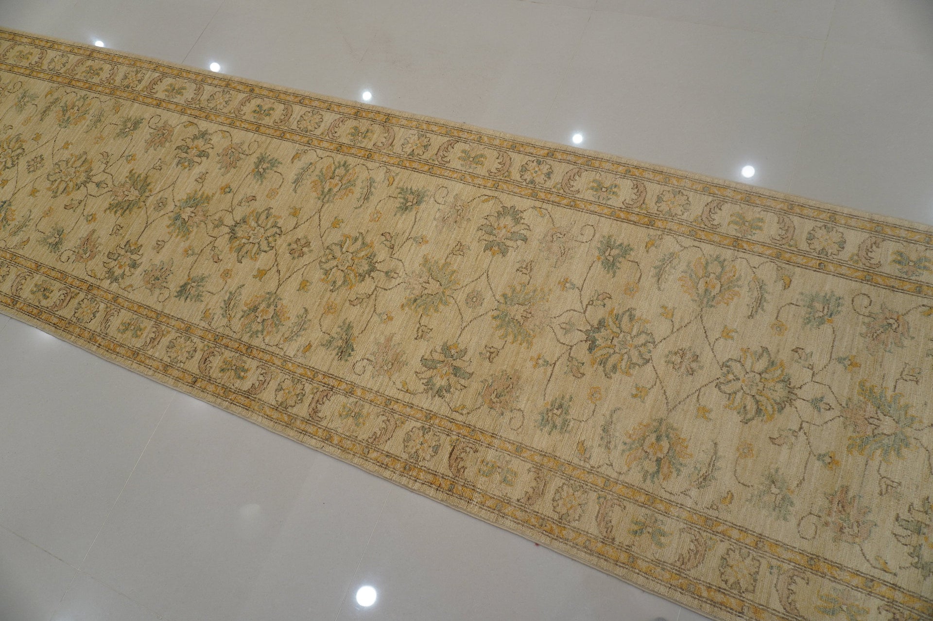 24 ft Beige Afghan Hand knotted Extra Long Runner Rug