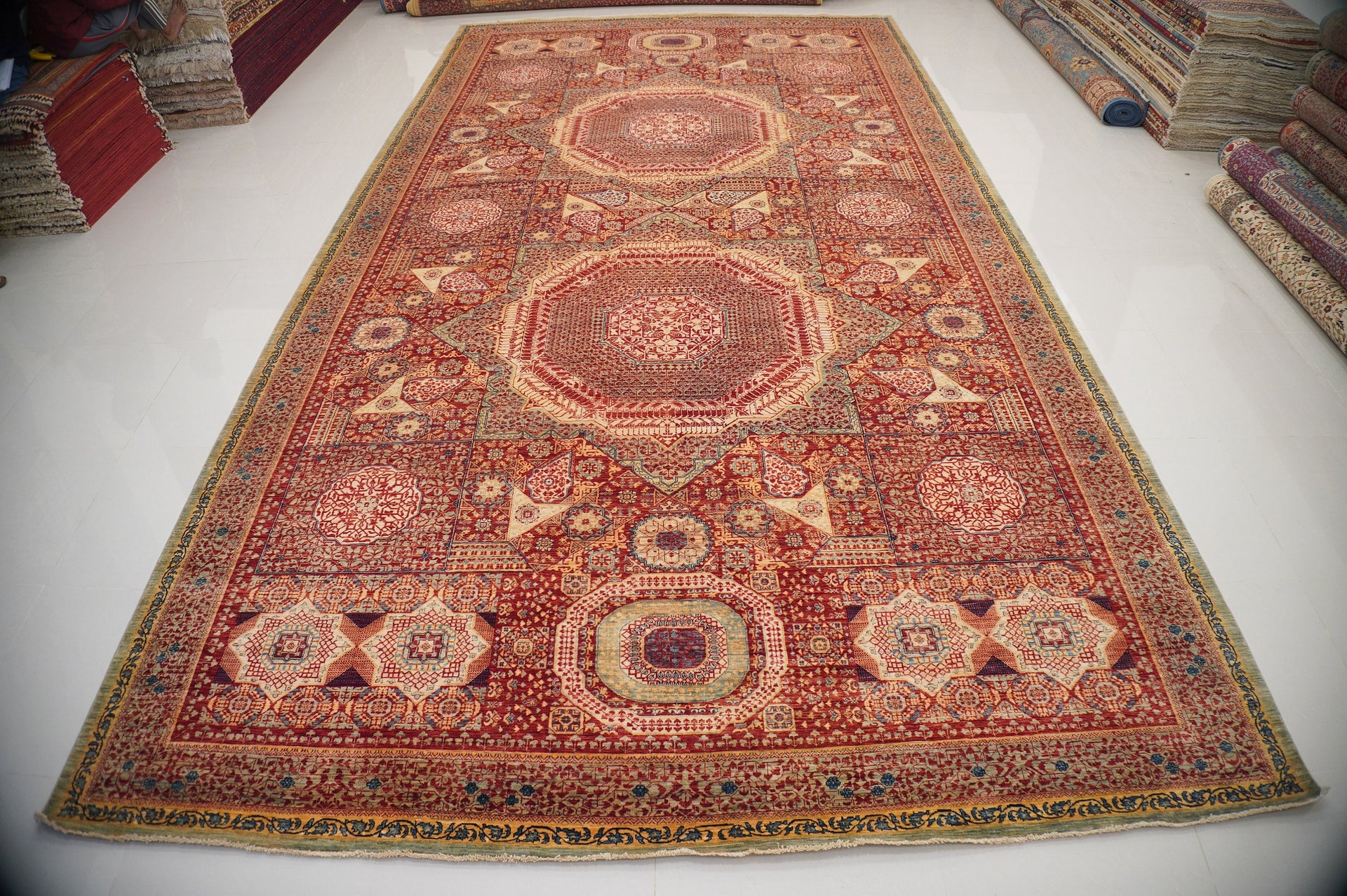 10x19 Red Turkish Mamluk Hand knotted Rug