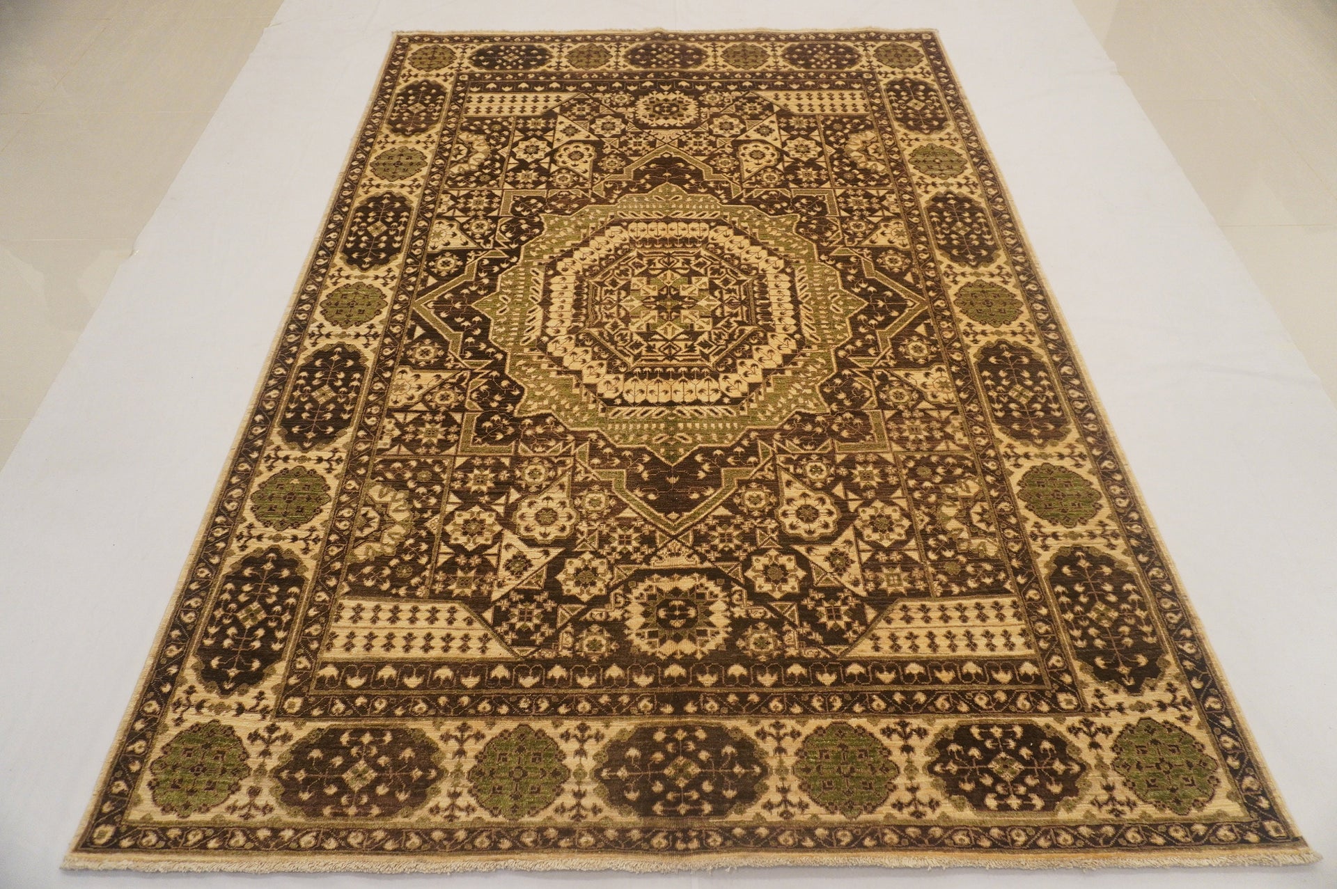 6x8 Beige Mamluk Turkish Hand Knotted Rug