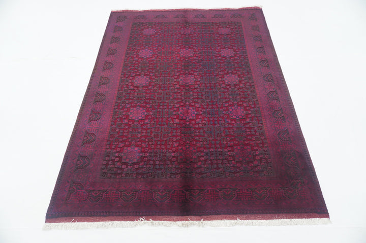 5x7 Red Belgic Afghan Barjesta Afghan hand knotted Overdyed Rug - Yildiz Rugs