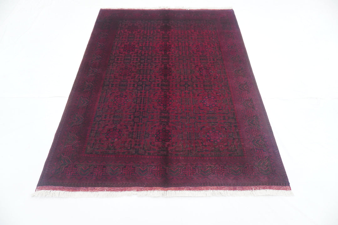 5x7 Red Belgic Afghan Barjesta Afghan hand knotted Overdyed Rug - Yildiz Rugs