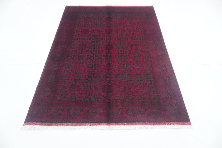 5x7 Red Belgic Afghan Barjesta Afghan hand knotted Overdyed Rug - Yildiz Rugs