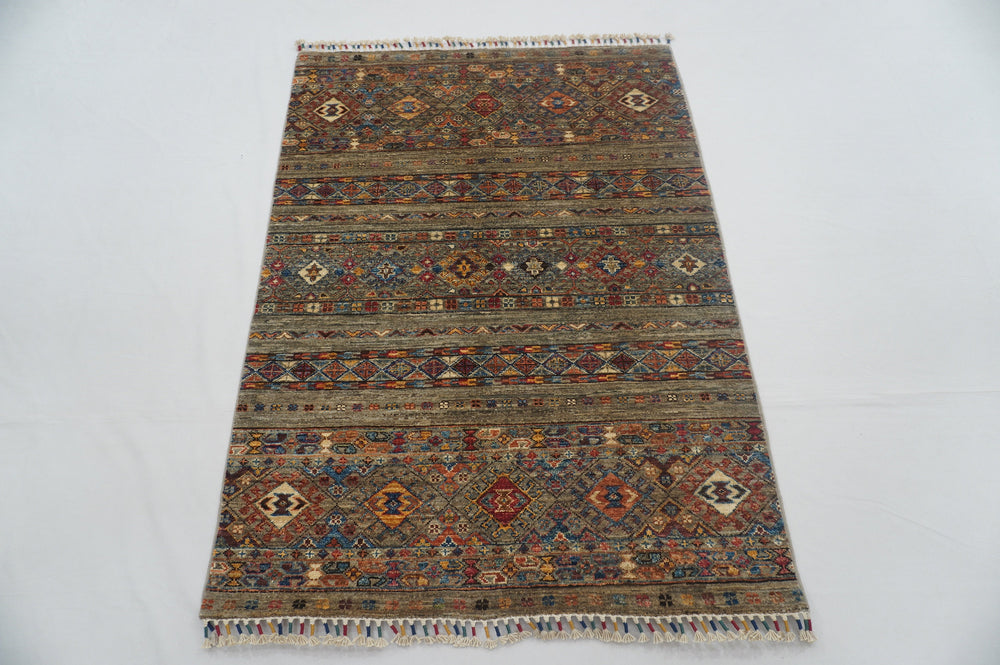 3x5 Gray Tribal Afghan Hand Knotted Rug - Yildiz Rugs