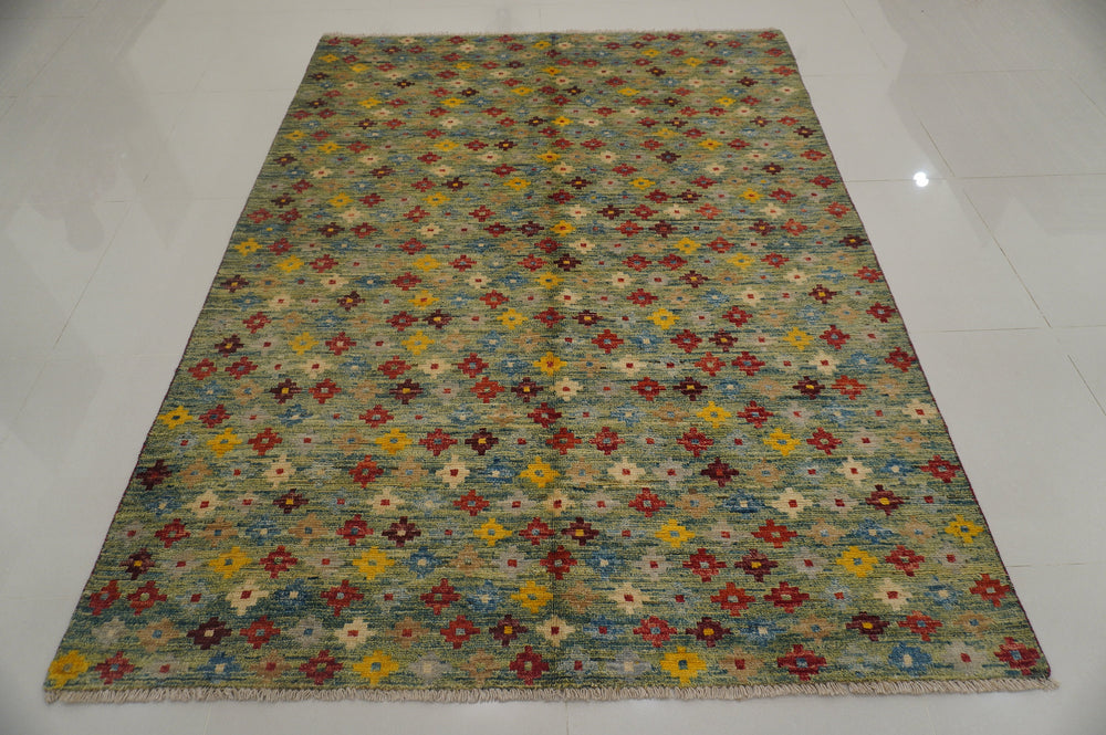 6x8 Gabbeh Greenish Blue Afghan Hand knotted Rug - Yildiz Rugs