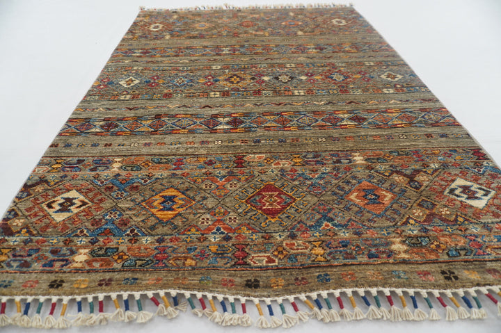 3x5 Gray Tribal Afghan Hand Knotted Rug - Yildiz Rugs